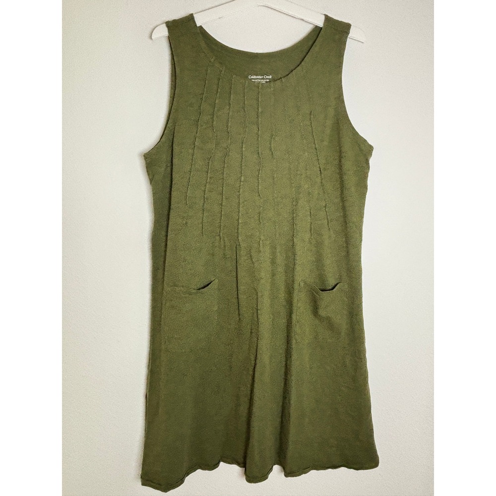 Coldwater Creek Olive Green Pintuck Sleeveless Knit Midi‎ Dress XL Cotton Rayon